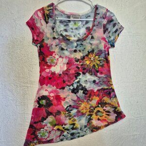 Lynn Ritchie Silver Mesh Floral Asymmetrical Top Vintage BOHO Y2K 90s Sz M